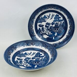Churchill England Blue Willow Soup Pasta Bowl Set of 2 Georgian 8.75"